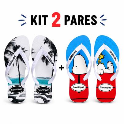 Kit 2 Pares Chinelo Havaianas Masculino Estampas Diversificadas Top Confortável