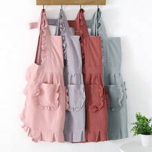 1件客製化姓名刺繡成人圍裙，女款廚房烘焙圍裙，個性化姓名字母裝飾防污圍裙，荷葉邊設計時尚居家圍裙，家庭烹飪與烘焙用品，蛋糕與咖啡製作圍裙，媽媽禮物，生日禮物，聖誕禮物，廚房日常必需品 - 多色2 - 查看 4