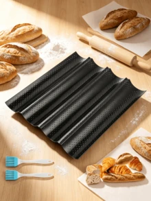 4-Piece Carbon Steel Baking Sheet, Heat-Resistant, Specifically For Baguettes, Baking Tray For Household Oven - Black - View 1