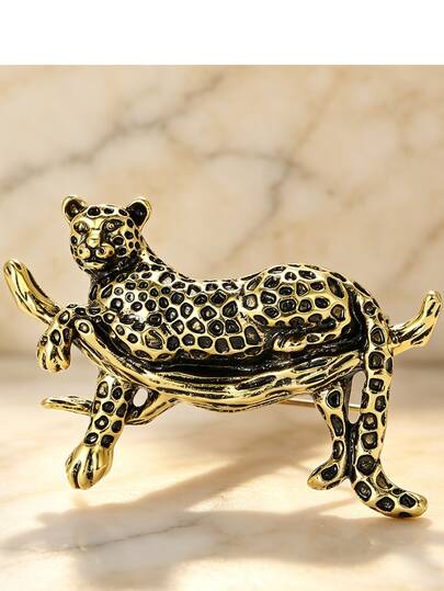 1pc Vintage Leopard Print Branch Brooch, Vintage Alloy Animal Pin Brooch, Suitable For Suit Jacket Wear, Unisex Accessory