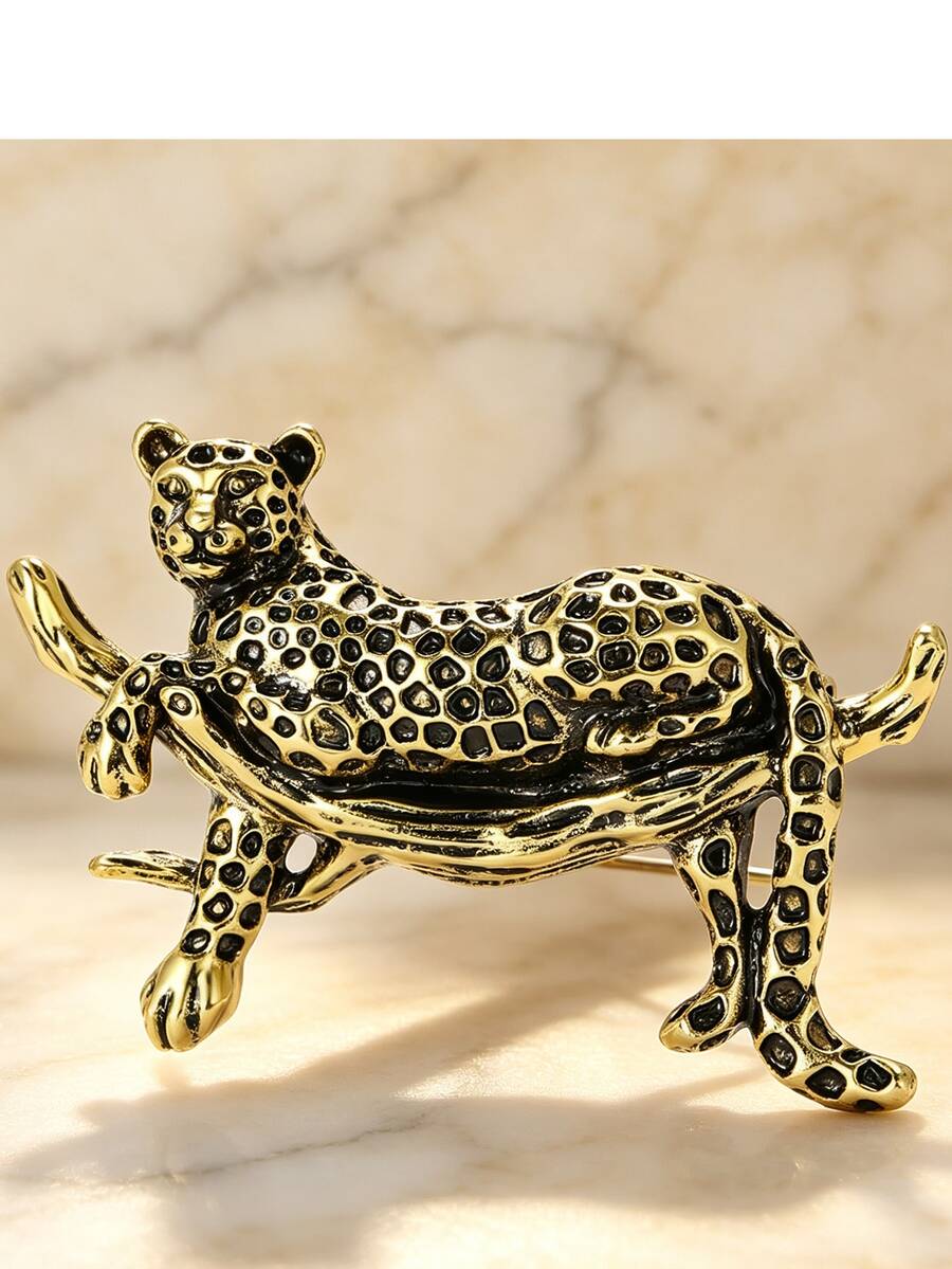 1pc Vintage Leopard Print Branch Brooch, Vintage Alloy Animal Pin Brooch, Suitable For Suit Jacket Wear, Unisex Accessory - Brooch - View 1