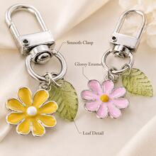 1pc Cute Enamel Daisy Flower Keychain For Women, Colorful Mini Bag Charm With Leaf Pendant, Lightweight Keyring For Handbag Purse Backpack Gift - Quantity - View 4