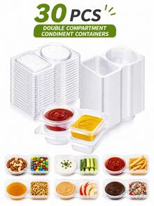 50PCS/30PCS/20PCS/10PCS/5PCS/1PC Reusable Dual-Compartment Sauce Cups/Meal Prep Containers/Food Storage Boxes With Lids, 5oz Sauce Cups, Meal Prep Snack Boxes, Portion Control, Food Storage, Transparent Dual-Compartment Snack Storage Boxes - Clear - View 17