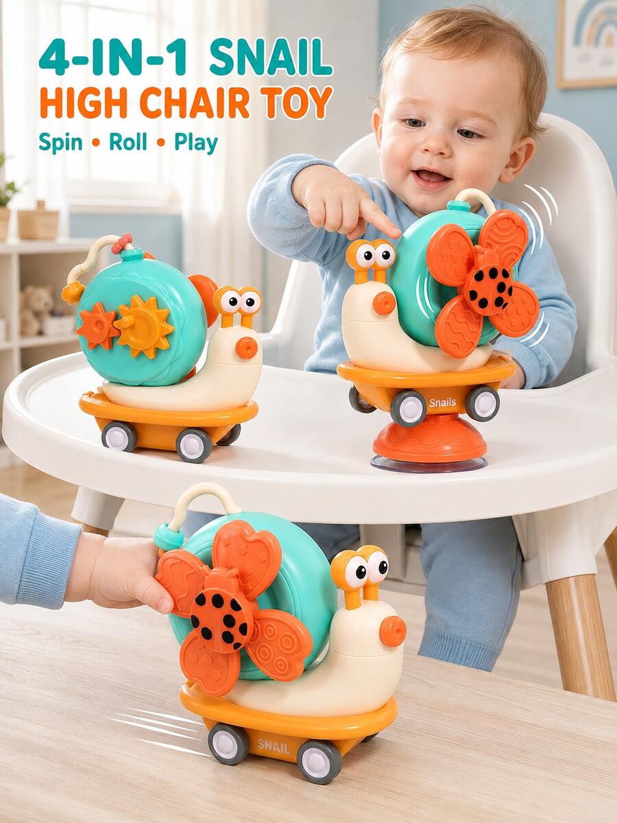 Windmill Snail Spinning Toy, Educational Chewable Suction Cup Rattle Soothing Toy For 0-3.5 Years Old Baby High Chair