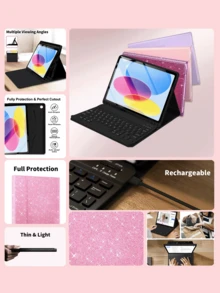 適用於 Galaxy Tab 與 Pad SE 的鍵盤保護殼，附可拆卸式無線藍牙鍵盤 (150mAh) 與筆槽，返校禮物 (亮面黑) - 黑色 - 查看 4