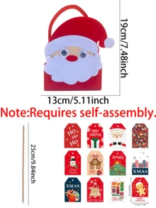 12pcs Christmas Handheld Gift Bag Set – Includes Bags Featuring Santa Claus, Snowman, And Reindeer Designs, Plus Cards And Twine. A DIY Kit Suitable For Christmas Gift Wrapping, Holiday Decor, And Themed Party Packaging. - Multicolor - View 8