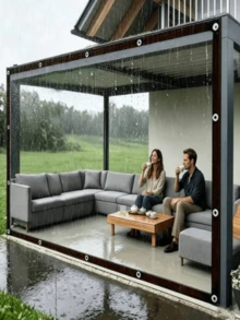 1pc Heavy Duty Clear Vinyl Waterproof Tarp - Waterproof & Windproof, With Extra Grommets And Rope, Suitable For Outdoor Use - Perfect For Patio, Porch Awning, Plant Cover And Camping - Multiple Styles - View 3
