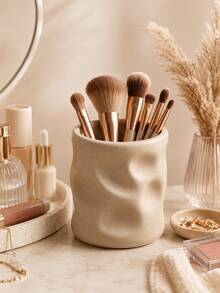 1pc Makeup Brush Holder Organizer, Modern Wavy Cosmetic Brush Cup, Large Capacity Vanity Storage Container For Makeup Brushes Eyeliners Beauty Tools, Bathroom Countertop Desk Decor - Multicolor - View 6