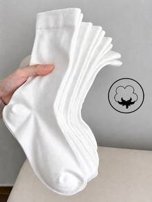 1/6/10 Pasang Kaos Kaki Katun Wanita Minimalis Nyaman Warna Polos, Bernapas dan Menyerap Keringat, Kaos Kaki Hamil Tanpa Jahitan yang Lembut, Serbaguna untuk Pemakaian Sehari-hari, Cocok untuk Musim Gugur/Musim Dingin - Putih - View 1