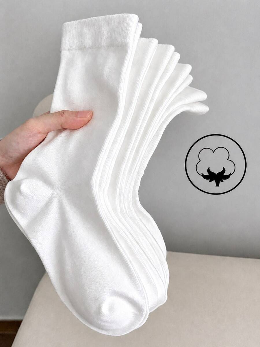 1/6/10 Pasang Kaos Kaki Katun Wanita Minimalis Nyaman Warna Polos, Bernapas dan Menyerap Keringat, Kaos Kaki Hamil Tanpa Jahitan yang Lembut, Serbaguna untuk Pemakaian Sehari-hari, Cocok untuk Musim Gugur/Musim Dingin - Putih - View 1