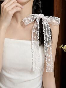 1pc Women Floral Lace Long Scarf, Versatile Neck Ribbon & Hair Band, Korean Style Sweet Aesthetic Y2K Dress Accessory - White - View 6