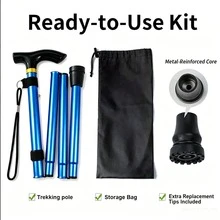 1 Set Tongkat Hiking Lipat Ringan 3 Bagian - Tongkat Trekking Perjalanan Teleskopik Paduan Aluminium yang Dapat Diatur dengan Alas Karet Anti Selip, Termasuk Tas Penyimpanan dan Tutup Kaki yang Dapat Diganti - MultiWarna - View 7