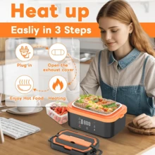 Portable Rechargeable Electric Lunch Box, Insulated Food Warmer With Stainless Steel Inner Liner, Fast Heating, Includes Thermal Bag And Utensils, Suitable For Camping, Car, Work, School, Office, Travel - Multicolor - View 3