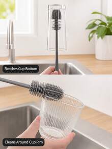 1pc/2pcs Long Handle Silicone Cleaning Brush, Reusable Deep Cleaning Bottle & Cup Brush, No Electricity Required Coffee Cup & Water Bottle Cleaning Brush, Suitable For Kitchen, Bathroom, Home Use - Multiple Styles and Colors - View 2