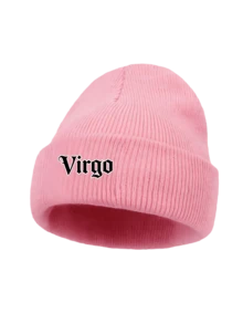 Women Soft Ribbed Knit Cuffed Beanie Hat, Zodiac Constellation Letter Print Winter Warm Beanie, Horoscope Accessory & Birthday Gift For Ladies - Pink - View 4