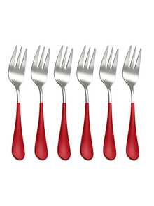 2/6/12pcs Dessert Fork Set, Cake Fork, Fruit Fork, Tea Fork, Suitable For Restaurant, Afternoon Tea, Cafe, Wedding, Date Gift - Silver + Red - View 8