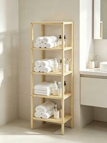 Multi-Layer Bamboo Storage Rack, Functions As Flower Stand And Side Table, Space-Saving Shelf Suitable For Living Room, Bedroom And Bathroom, Simple Log Style Design, Stable Open Shelf For Placing Books, Green Plants And Home Decorations. - Multiple Specifications - View 4