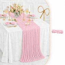 15 Packs Light Pink Cheesecloth Table Runner, Gauze Table Runner 35*120 Inch Sheer Crinkled Boho Rustic Table Runner For Wedding Party, Baby Shower, Birthday, Bridal Shower, Thanksgiving, Friendsgiving, Engagement Party, Home Decor - Light Pink - View 29