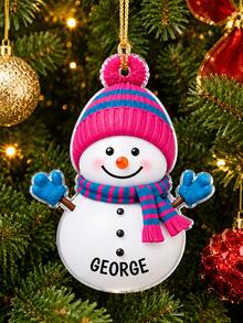 1pc Personalized Customized Christmas Snowman Ornament, Customized Name Christmas Tree Decoration, Christmas Gift, Holiday Decorative Hanging Ornament - Transparent - View 5