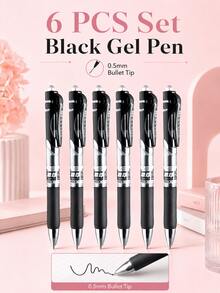 6pcs/12PCS/24PCS Retractable Gel Ink Pens 0.5mm Black, Large‑Capacity Smooth Writing Click‑Type Gel Pens, Durable Ballpoint Pens For Office Daily Writing Supplies - Multiple Styles - View 9