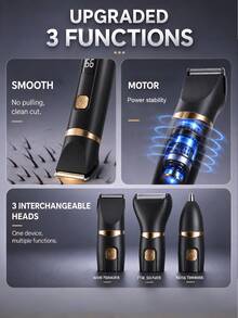 FIYIBAN 3-In-1 Electric Shaver & Nose Hair Trimmer With Display Screen, Men's Full Body Grooming Portable Multi-Function Electric Razor Set, Suitable For Gifts And Travel - Black - View 6