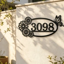 4 Sizes Available! Flower & Butterfly Metal House Number Address Sign,Personalized Address Plaque, Door Number, Hotel Room Numbers Sign - Black - View 5