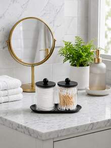 Luxury Acrylic Bathroom Storage Set With Gold Tray, Transparent Lidded Apothecary Jars For Cotton Balls, Cotton Swabs, Cotton Pads, Vanity Organizer - Multicolor - View 10
