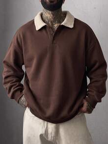 Men's Autumn/Winter Casual Classic Patchwork Lamb Fleece Collar Sweatshirt - Brown - View 7
