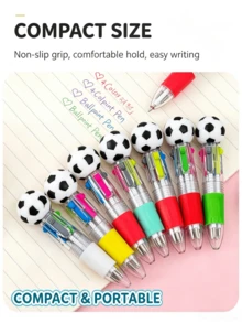 1pc 4-Color Soccer Ball Retractable Ballpoint Pen, Cute Multi-Color Soccer Pen, Fun Learning Supplies, School Supplies, Back To School Supplies, Suitable For Student Party Gifts - Color: Random - View 5