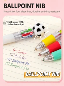 1pc 4-Color Soccer Ball Retractable Ballpoint Pen, Cute Multi-Color Soccer Pen, Fun Learning Supplies, School Supplies, Back To School Supplies, Suitable For Student Party Gifts - Color: Random - View 4
