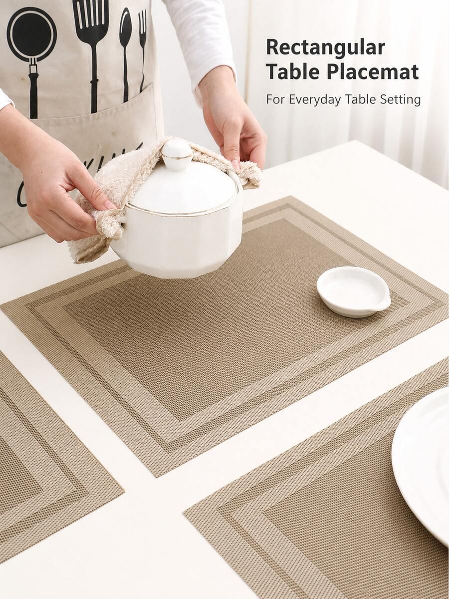 1pc Minimalist Rectangular PVC Placemat, Washable And Easy To Clean, Instant Wipe Clean, Non-Slip And Heat Resistant, Suitable For Dining Table Setup, Kitchen Dining And Holiday And Wedding Decoration