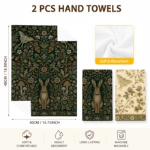 2/4/6/8 Pcs Rabbit Print Kitchen Hand Towels, Vintage Floral Dish Towels Set, Woodland Animal Home Decor, Country Farmhouse Style For Fall Holiday Kitchen - Multicolor - View 3