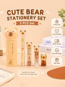 5pcs/Set Capybara-Shaped Stationery Ruler Set, Suitable For Studying, Writing, And Crafting; A Stylish And Portable Stationery Set,For The School - Camel - View 5