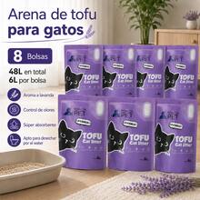 Arena para gatos de tofu, 48 litros por paquete, 6 litros por bolsa, 8 bolsas en total. Se aglomera fácilmente, controla los olores sin generar polvo y viene en varios aromas. Imprescindible para hogares con varios gatos y para quienes buscan abastecerse. - 48 L - Ver 3
