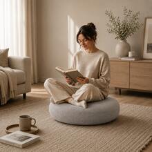 Modern Round Floor Pillow – Soft-Touch Matte Fabric Cushion For Living Room, Patio, And Kids' Play Areas - Grey - View 3