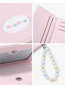 Cute Pink Cat PU Leather Wallet With Colorful Beaded Strap, Japanese Style Short Wallet, Multiple Card Slots, Zipper Coin Pocket, Women's Girls Mini Clutch - Pink - View 6