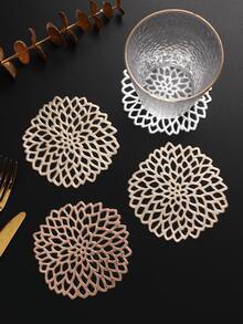 6-24pcs Gold Hollow Flower Design Coasters, Modern Minimalist PVC Round Waterproof Heat-Insulating Coasters Suitable For Coffee Table, Banquet, Holiday Gathering - Multicolor - View 9