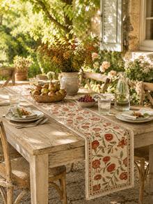 1pc-Autumn Pumpkin Table Runner, Vintage Farmhouse Linen Fall Table Runner, Decorative Table Runner For Thanksgiving Harvest Dinner Party Indoor Outdoor Dining Table Decor - Multicolor - View 4