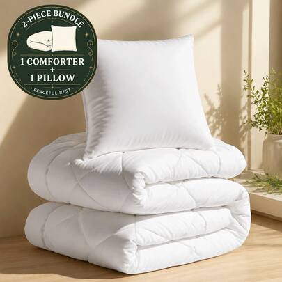 Set copripiumino e cuscino 200x200 cm, copripiumino per tutte le stagioni, adatto a tutte e 4 le stagioni, copripiumino in microfibra da 350 g/m², cuscino 70*80 cm (include un copripiumino e un cuscino), super morbido e traspirante, copripiumino e cuscino di colore bianco.
