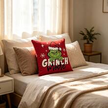 The Grinch 1pc Christmas Pillow Case 45x45cm Red Green Monster Christmas Hat Pattern Hidden Zipper Holiday Decor Sofa Cushion Cover - Christmas Style - View 6