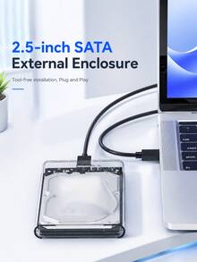 2.5 Inch SATA To USB 3.0 Hard Drive Enclosure, Transparent External HDD SSD Case With Type-C, 5Gbps Portable Drive Box For Laptop PC Windows - Clear - View 2