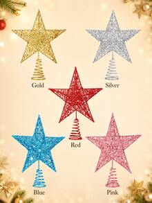 1pc Glitter Golden Star Christmas Tree Topper, Festive Indoor Holiday Decoration With Sparkling Metallic Design For Christmas Trees, Holiday Decor For Home & Xmas Tree - Multicolor - View 4