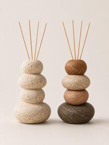 Beige Stacked Pebble Design Empty Reed Diffuser Bottle, Sculptural Home Decor - Multicolor - View 2