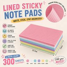 300PCS 6-Color Pastel Lined Sticky Notes, 6 Pads 50 Sheets Each, Writable Repositionable Self-Adhesive Note Pads For Study, Reading, Reminders, To-Do Lists, Planner, Notebook, School, Office & Home Supplies,Back To School Season - one-size - View 2