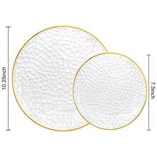 10/20/25pcs Transparent Hammered Plate Set, Elegant Hammered Gold Rim Design 10.25 Inch Decorative Dinner Plate, 7.5 Inch Salad/Dessert Plate, Suitable For Christmas, Halloween, Thanksgiving, New Year, Party, Daily, Birthday And Other Occasions - View 7