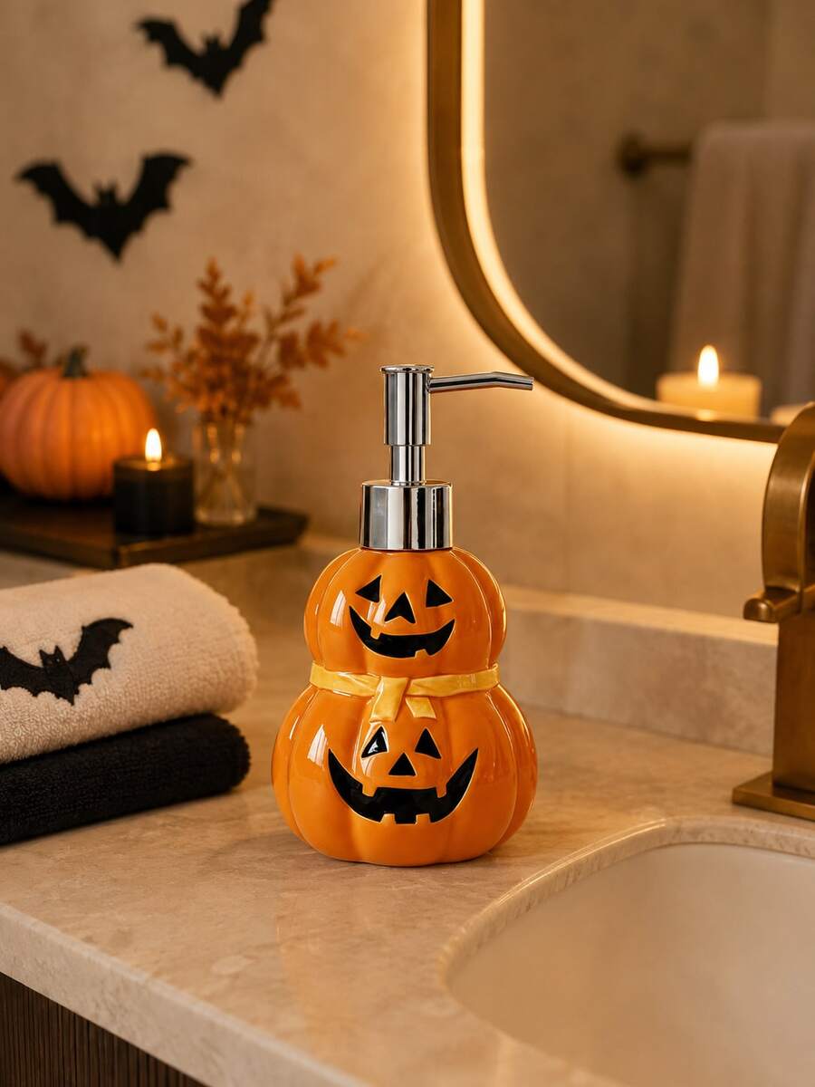 Halloween-Themed Resin Soap Dispenser, Ghost Pumpkin-Shaped Lotion Pump Bottle, Refillable Decorative Hand Soap Container, Suitable For Bathroom Vanity And Fall/Thanksgiving Holiday Table Decoration. - Multicolor - View 1