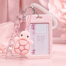 1pc Pink Glitter Heart Pendant ID Card Holder, Transparent Wrist Strap And Acrylic Chain, Creative Multi-Functional Card Holder, Suitable For Students Back To School, Office Badge, Bus Card, Campus Card, Keychain Gift - Pink - View 7