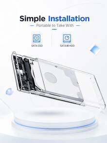 2.5 Inch SATA To USB 3.0 Hard Drive Enclosure, Transparent External HDD SSD Case With Type-C, 5Gbps Portable Drive Box For Laptop PC Windows - Clear - View 5