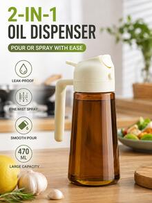 1pc 2-In-1 Dual-Use Oil Dispenser & Sprayer, High Borosilicate Bottle With Non-Drip Spout & Gravity Sensor Lid, Mess- Kitchen Cooking Tool For Air Fryer, BBQ, Salad, Easy To Clean - White - View 3