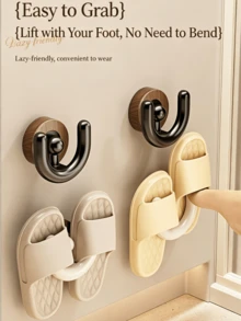 Vintage Wood Grain Base U-Shaped Suction Cup Slippers Rack, Rotatable & Removable Wall-Mounted Hook, Floating Drainage Storage For Slippers, Bathroom Corner Wall Storage Rack - Multicolor - View 5